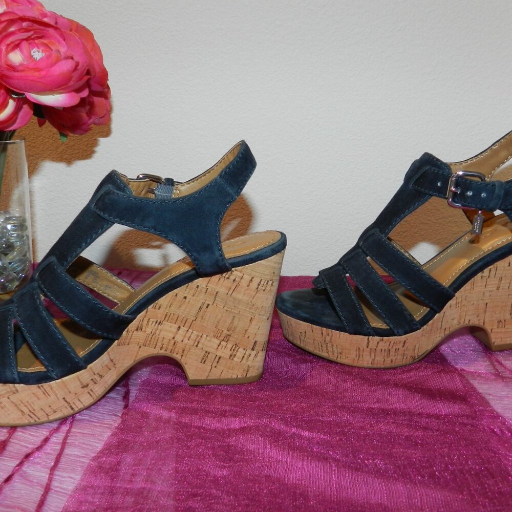 Coach Kennedy Platform Wedge Suede Sandals Size 6 Midnight Navy - Picture 4 of 11